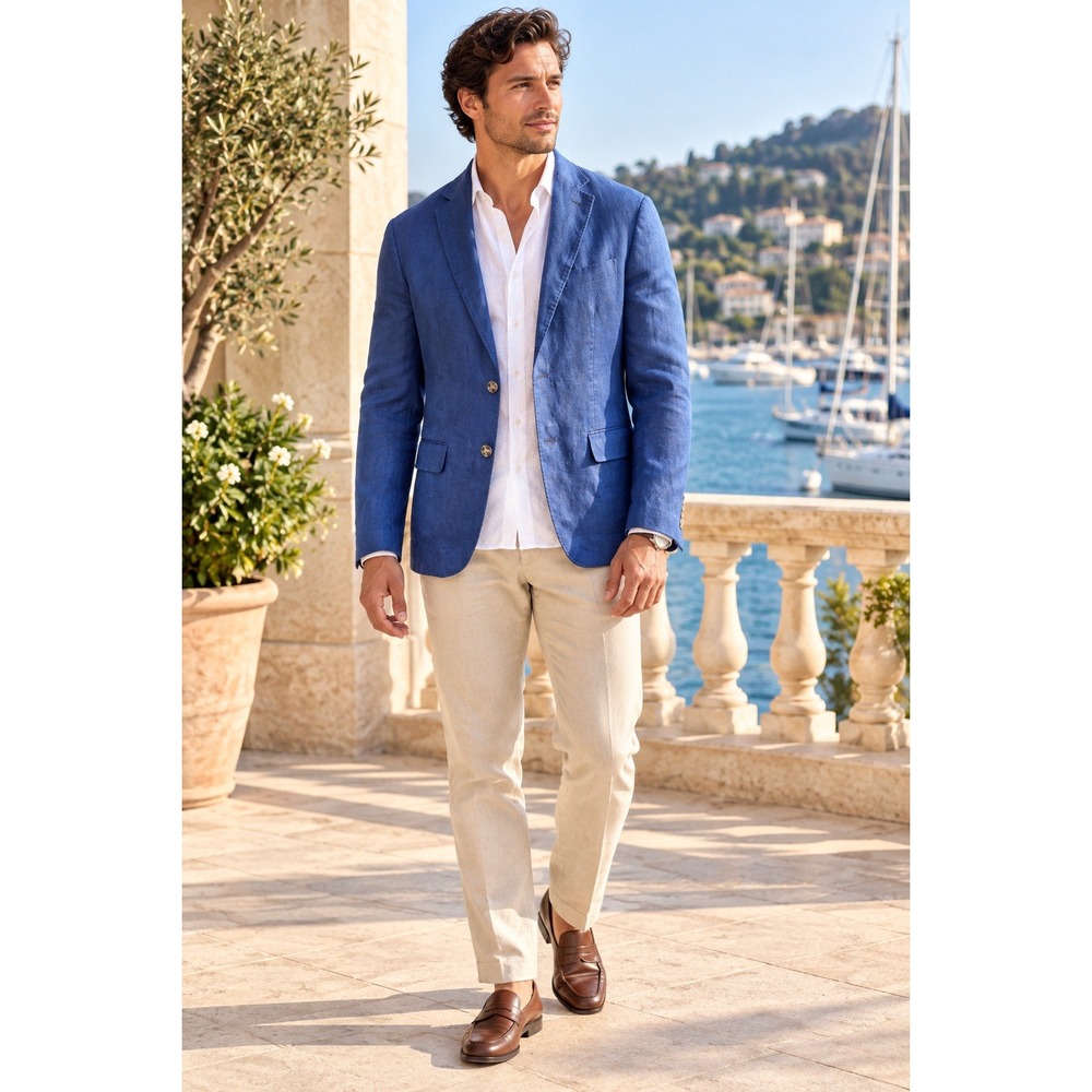 Club Room Mens Luxury Blue 100% Linen Blazer Jacket Size Sm Classic Preppy Yacht